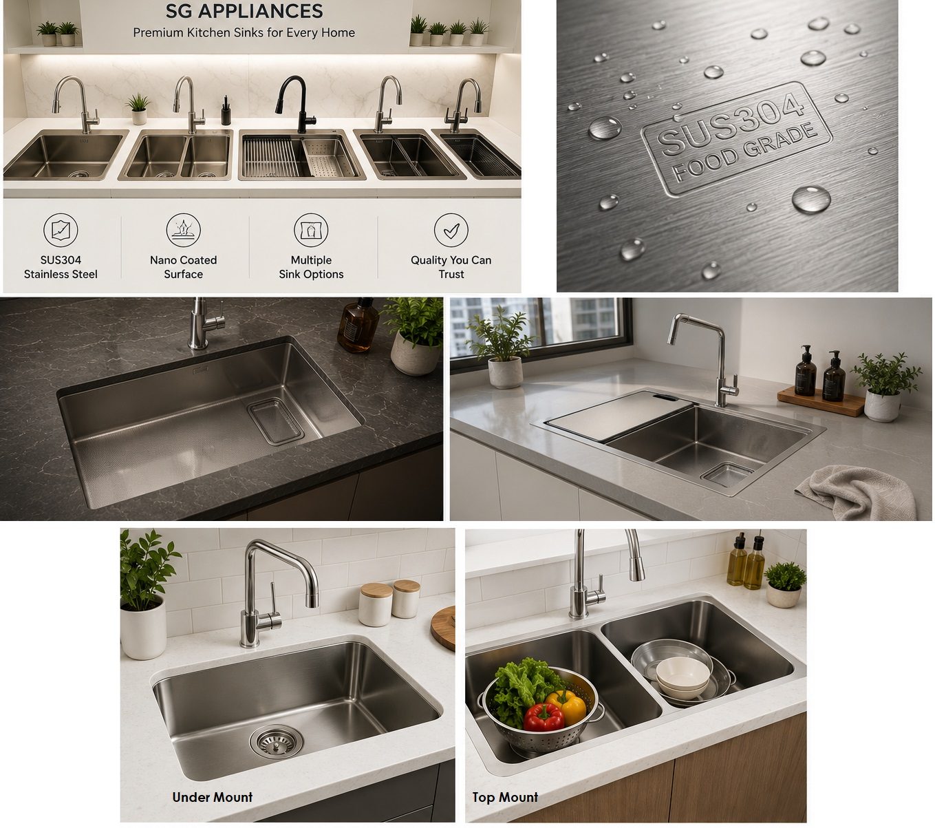 The range of kitchen sinks available at SG Appliances