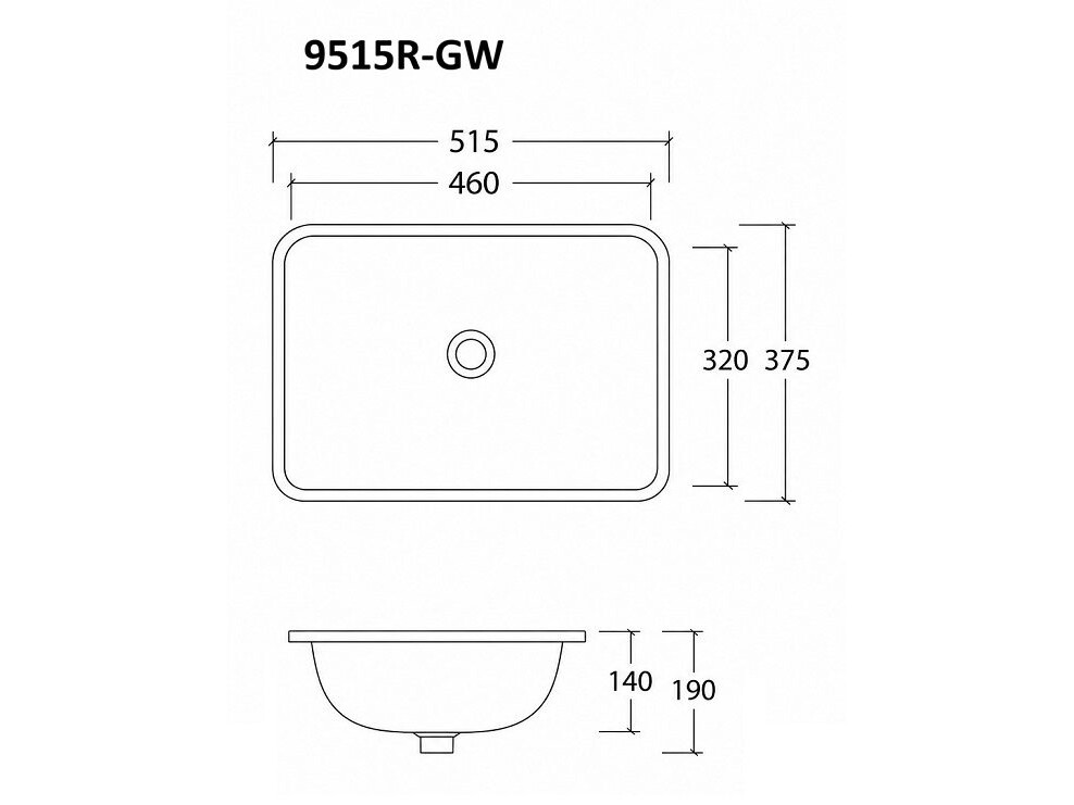 CUBI 9515R-GW Under Mount Wash Basin view 2