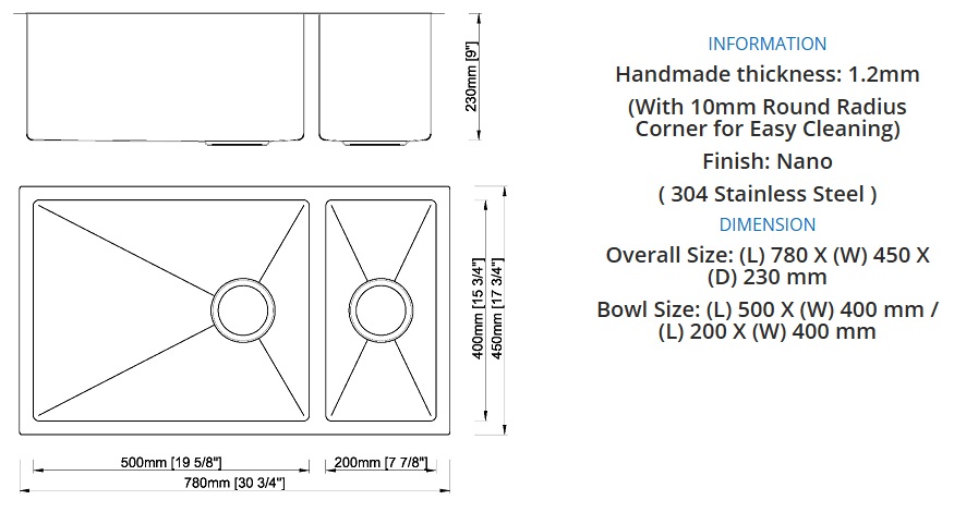 BOSHSINI Nano Kitchen Sink BSQ-7845 view 2