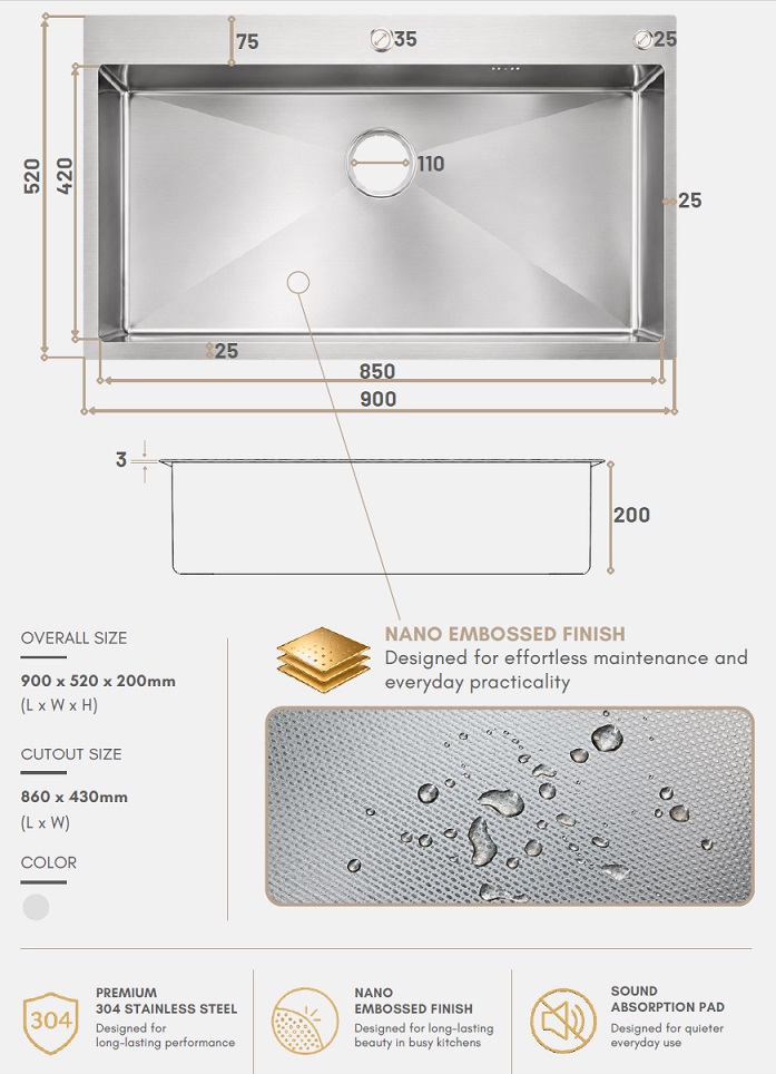 BATHAR 900mm Stainless Steel Kitchen Sink KS-9052SS  view 6