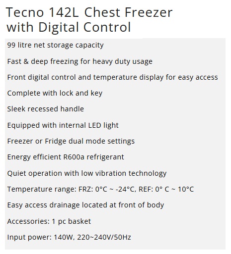 TECNO 142L Chest Freezer TCF-161R view 3