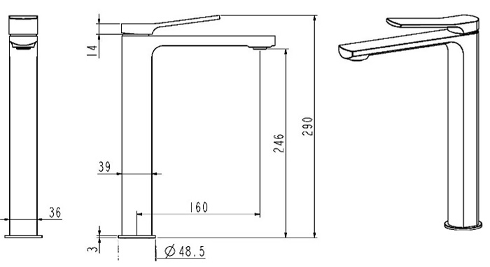 AALTO Tall Basin Cold Water Tap 1301AC Series view 2