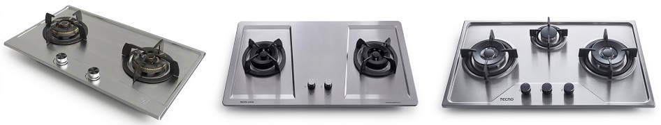 A stainless steel gas cooker hob
