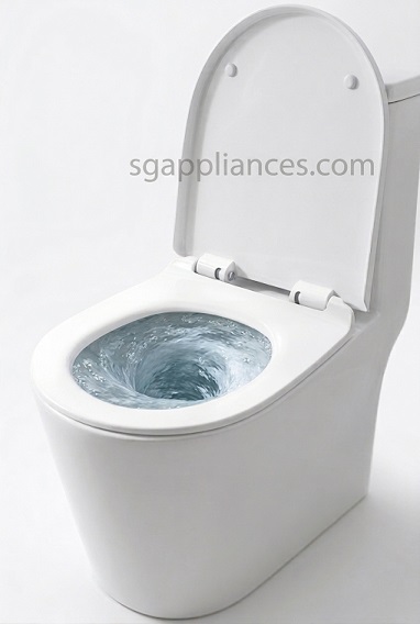 Toilet bowl with water swirling in a tornado whirlpool flush