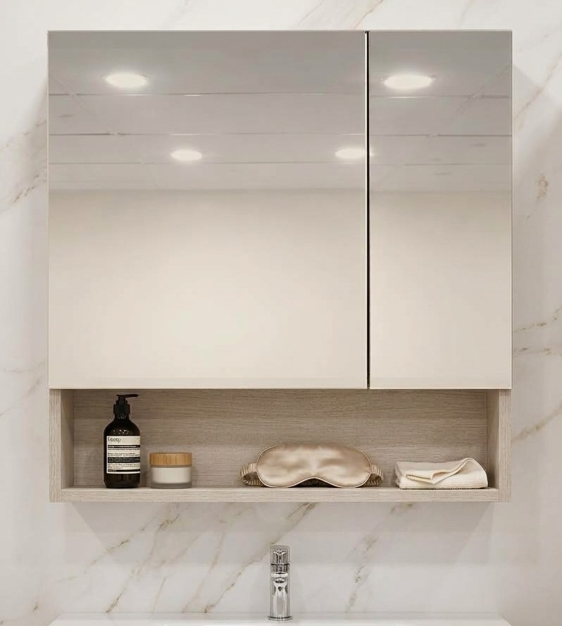 BATHAR Sand Beige Mirror Cabinet with Shelf PMC-7676