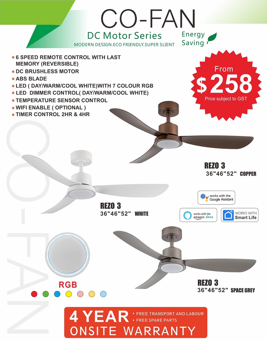 FANCO REZO 3 Ceiling Fan - 36, 46 & 52 Inch
