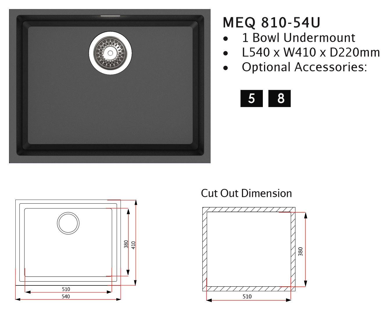 RUBINE Granite Kitchen Sink MEQ810-54U view 3