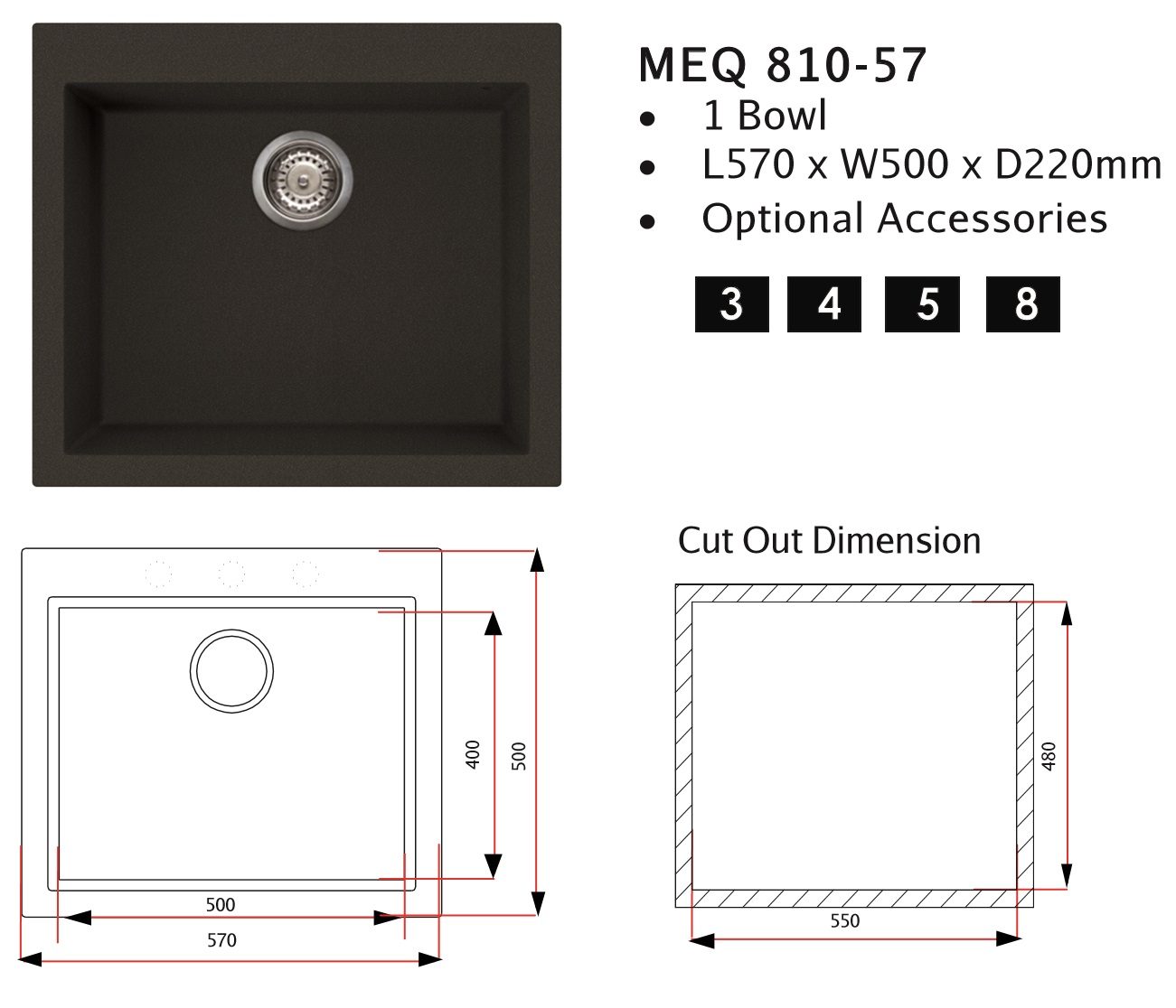 RUBINE Granite Kitchen Sink MEQ810-57 view 3