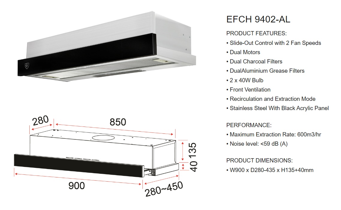 EF Telescopic Cooker Hood EFCH 9402-AL