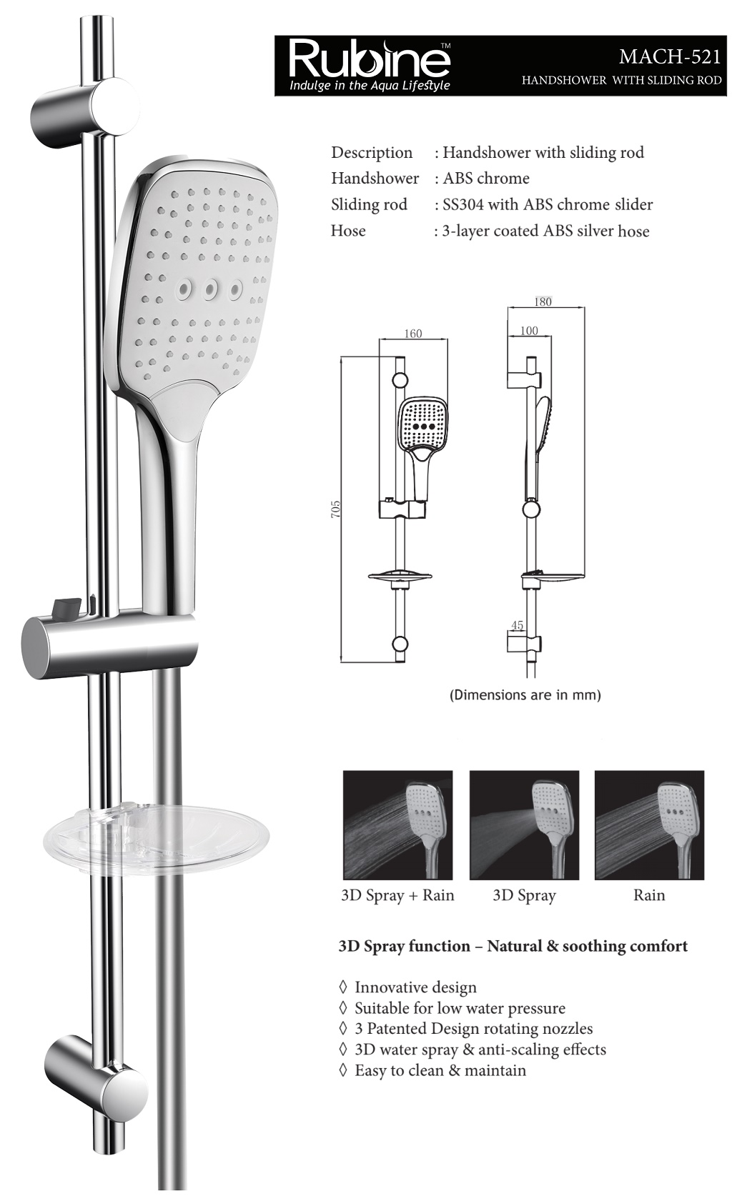 Rubine Square Shower Set - RSH-MACH-521-CH
