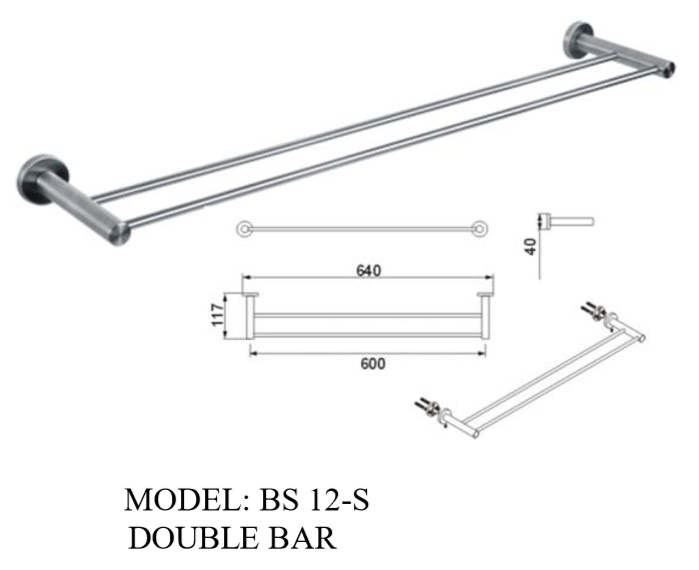 BOSHSINI Double Bar Stainless Steel Towel Rod BS 12-S