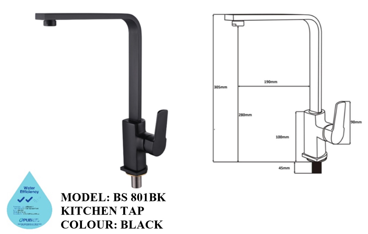 BOSHSINI Black Color Kitchen Sink Cold Water Tap BS 801BK