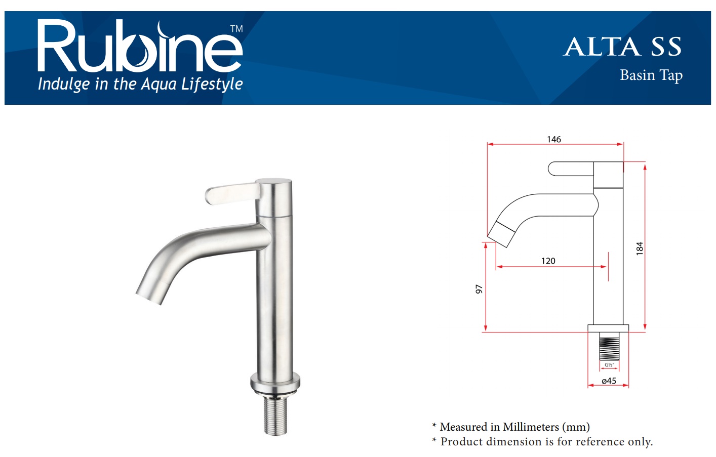 RUBINE Stainless Steel Cold Basin Tap - P91325M SS