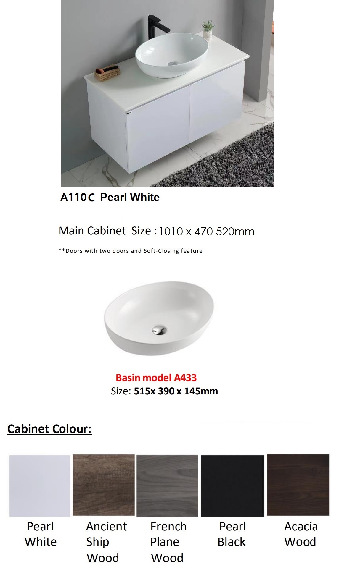BARON A110C Big Size Stainless Steel Basin Cabinet Set