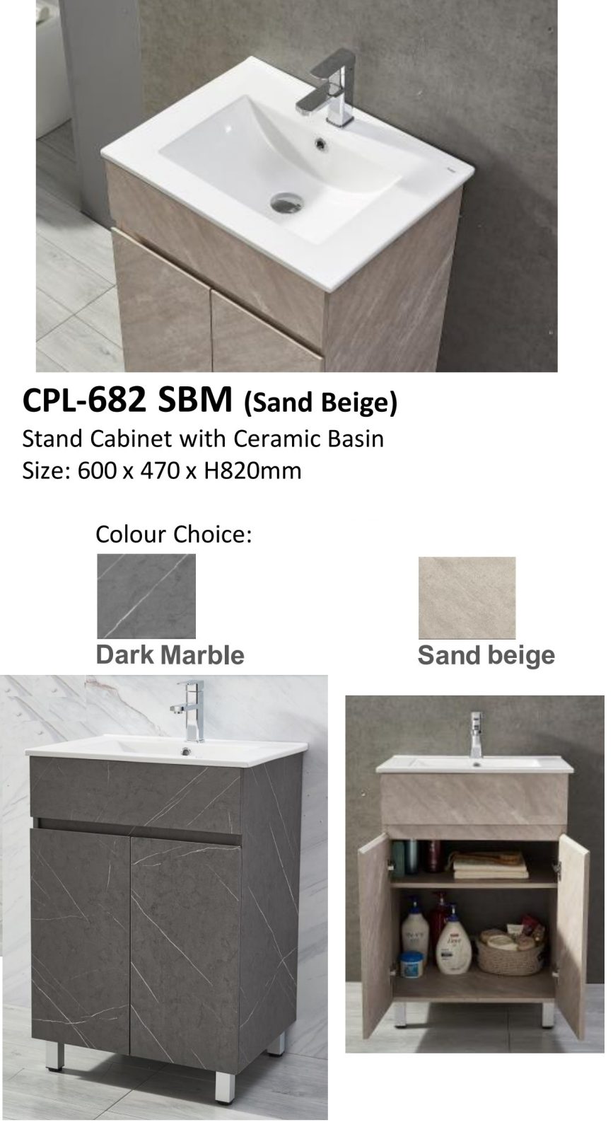 NOBEL PVC Freestanding Basin Cabinet With Ceramic Basin CPL-682
