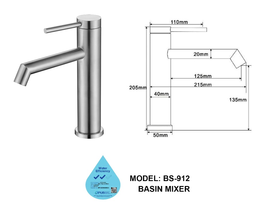 BOSHSINI Stainless Steel Basin Mixer Tap BS-912