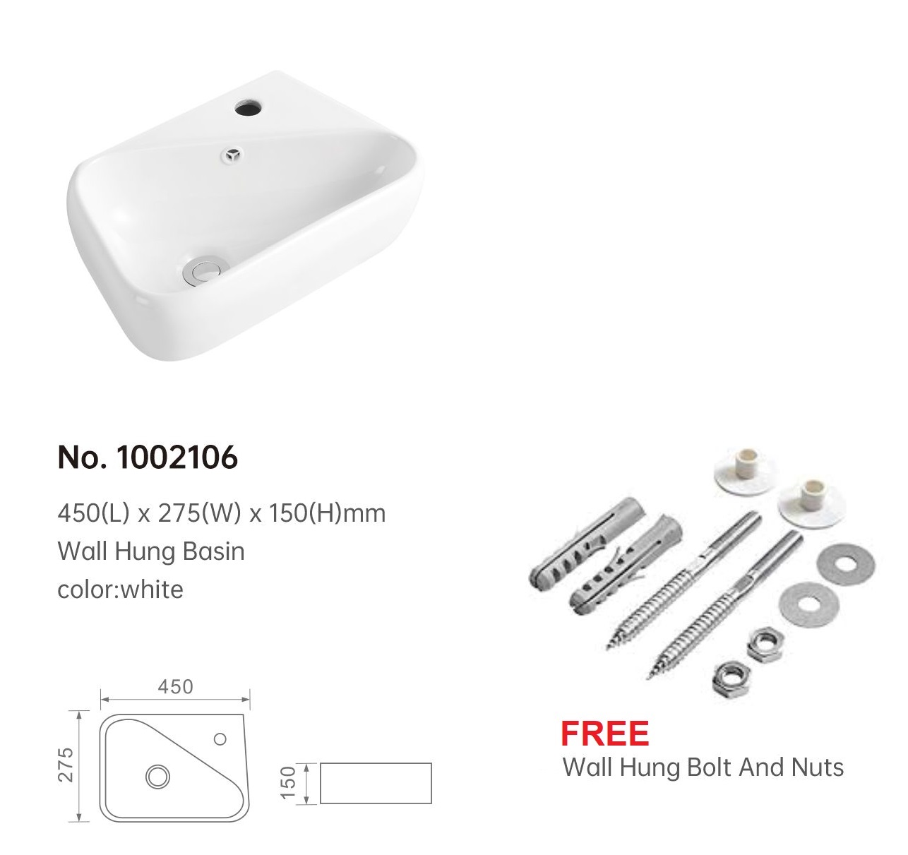 450mm Small Wall Hung Basin