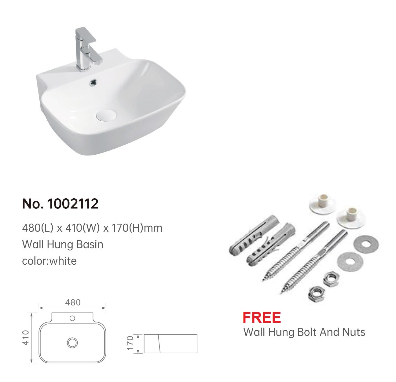 480mm Wall Hung Basin