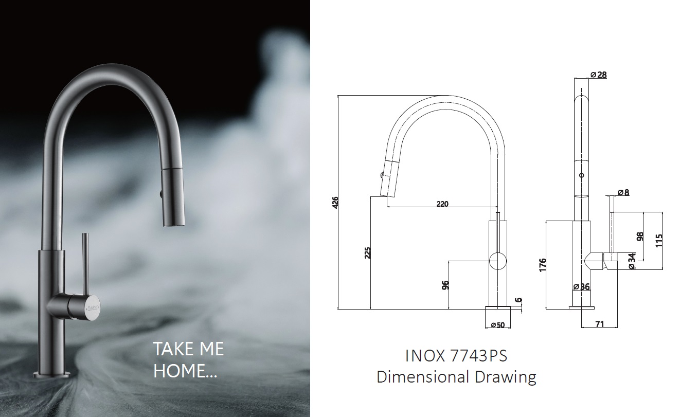 RUBINE Kitchen Sink Tap - INOX 7743PS-GM view 3