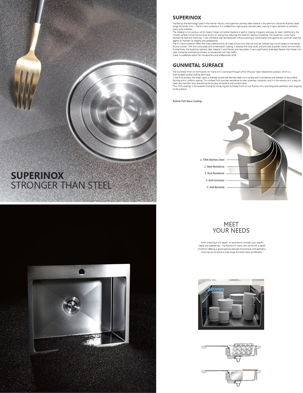RUBINE Stainless Steel Nano Kitchen Sink - KNX 810-58U-GM view 3