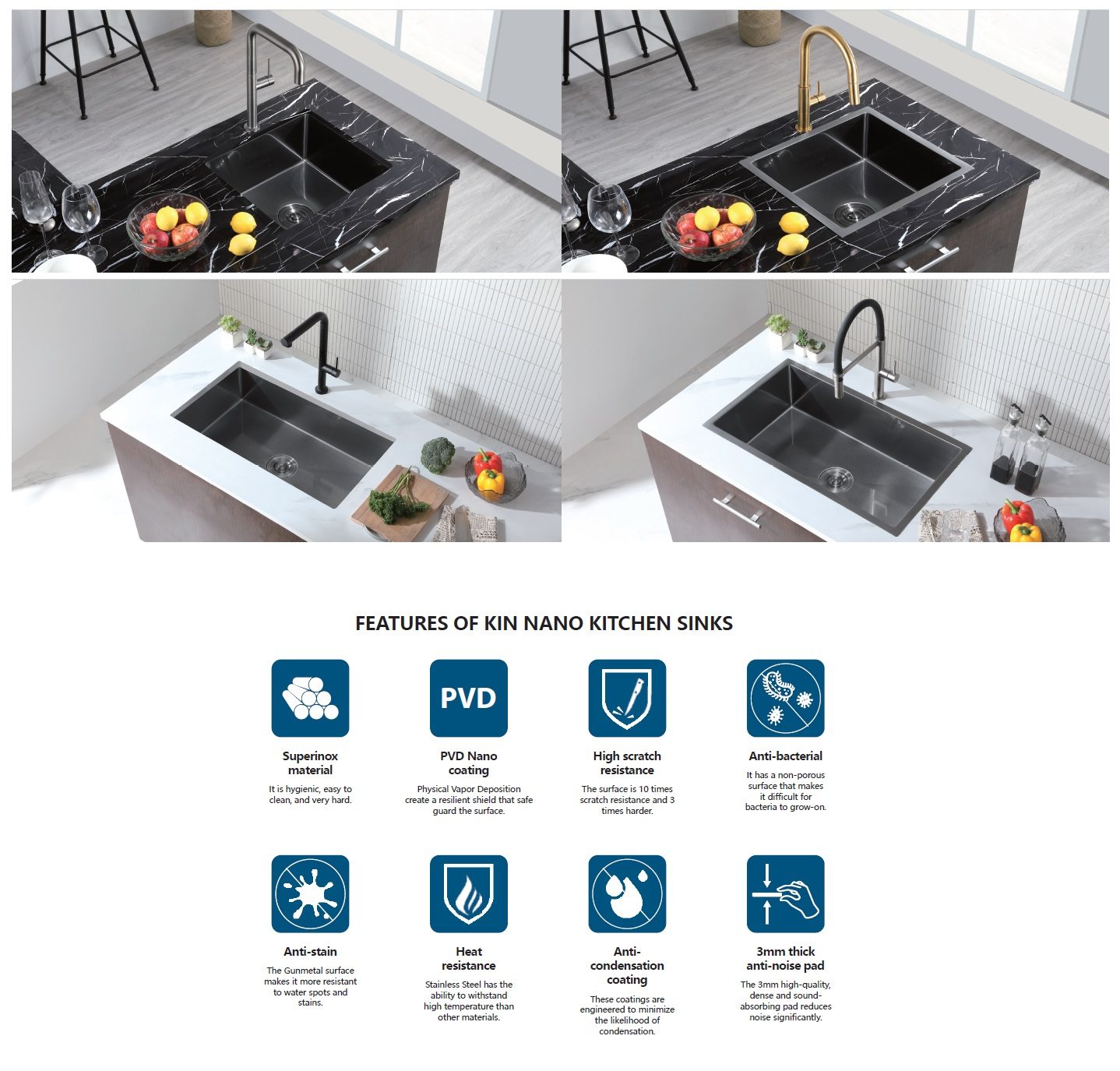 RUBINE Stainless Steel Nano Kitchen Sink - KNX 810-58U-GM view 4