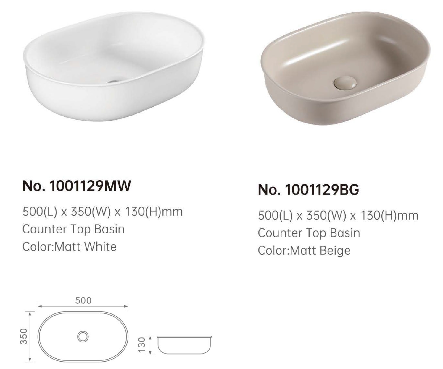 500mm Counter Top Basin - 1001129