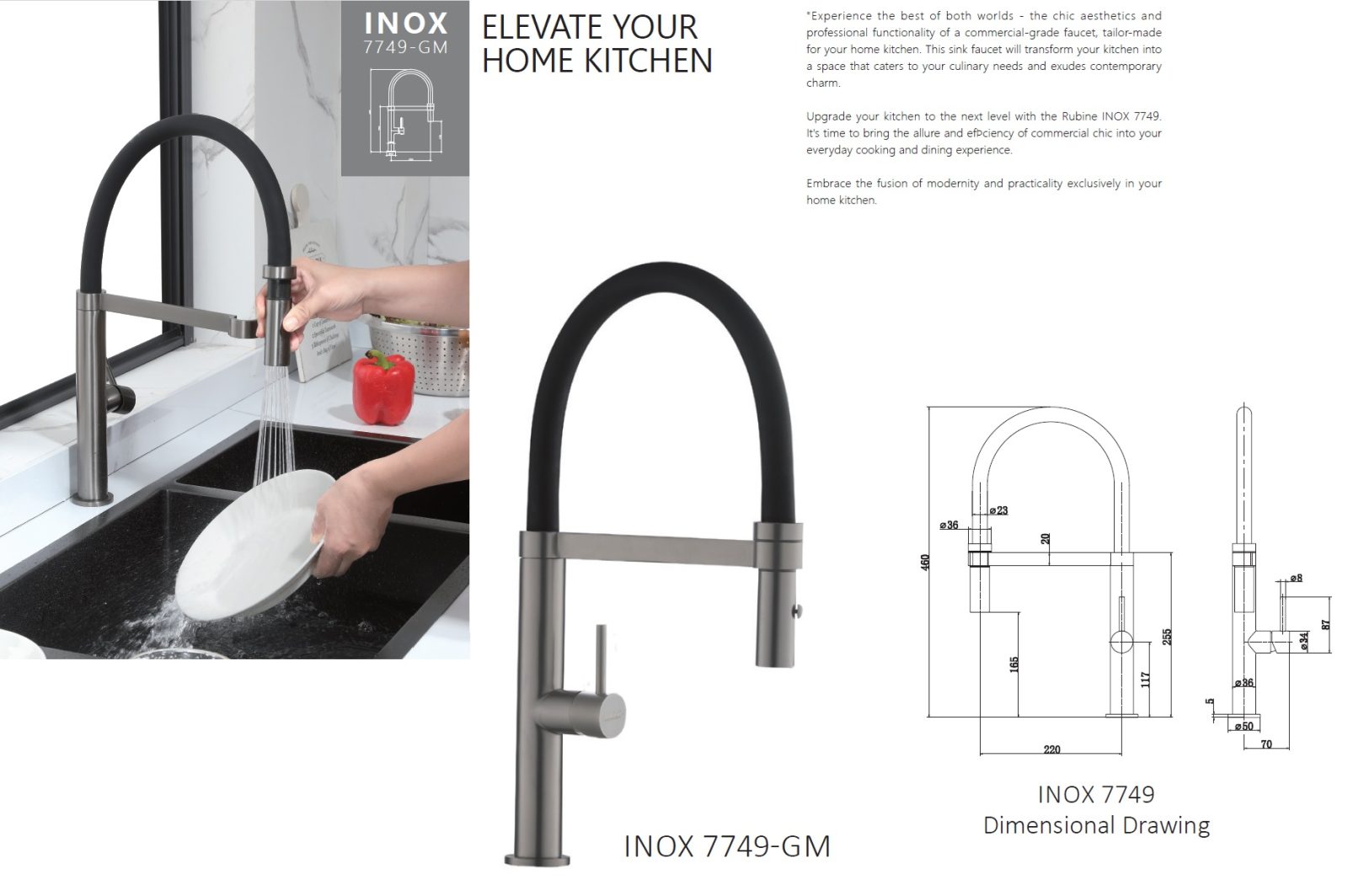RUBINE Kitchen Sink Tap - INOX 7749-GM