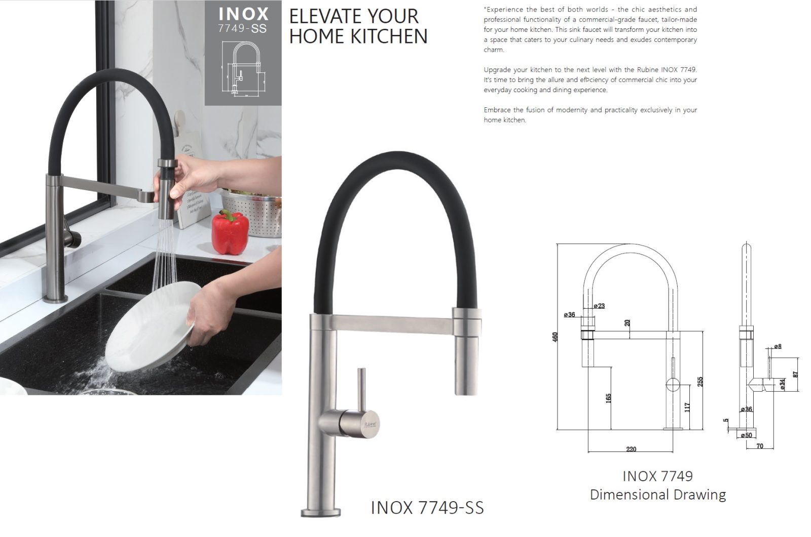 RUBINE Kitchen Sink Tap - INOX 7749-SS
