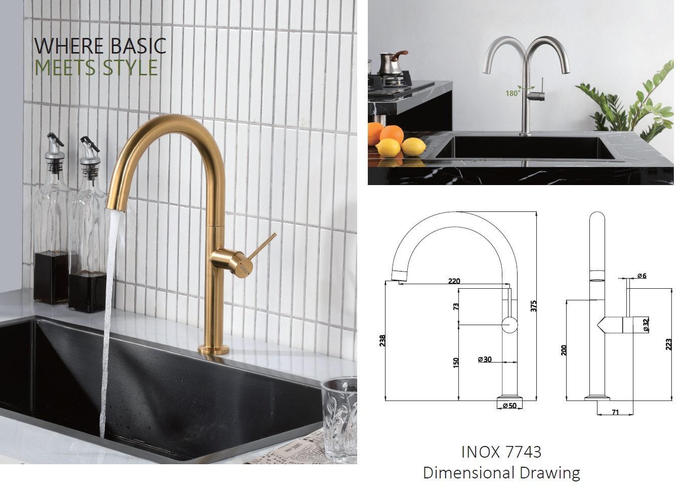 RUBINE Kitchen Sink Tap - INOX 7743-GD view 3