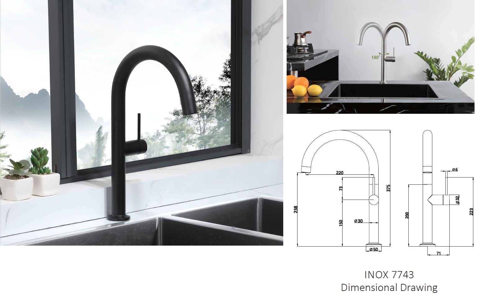 RUBINE Kitchen Sink Tap - INOX 7743-BK view 3