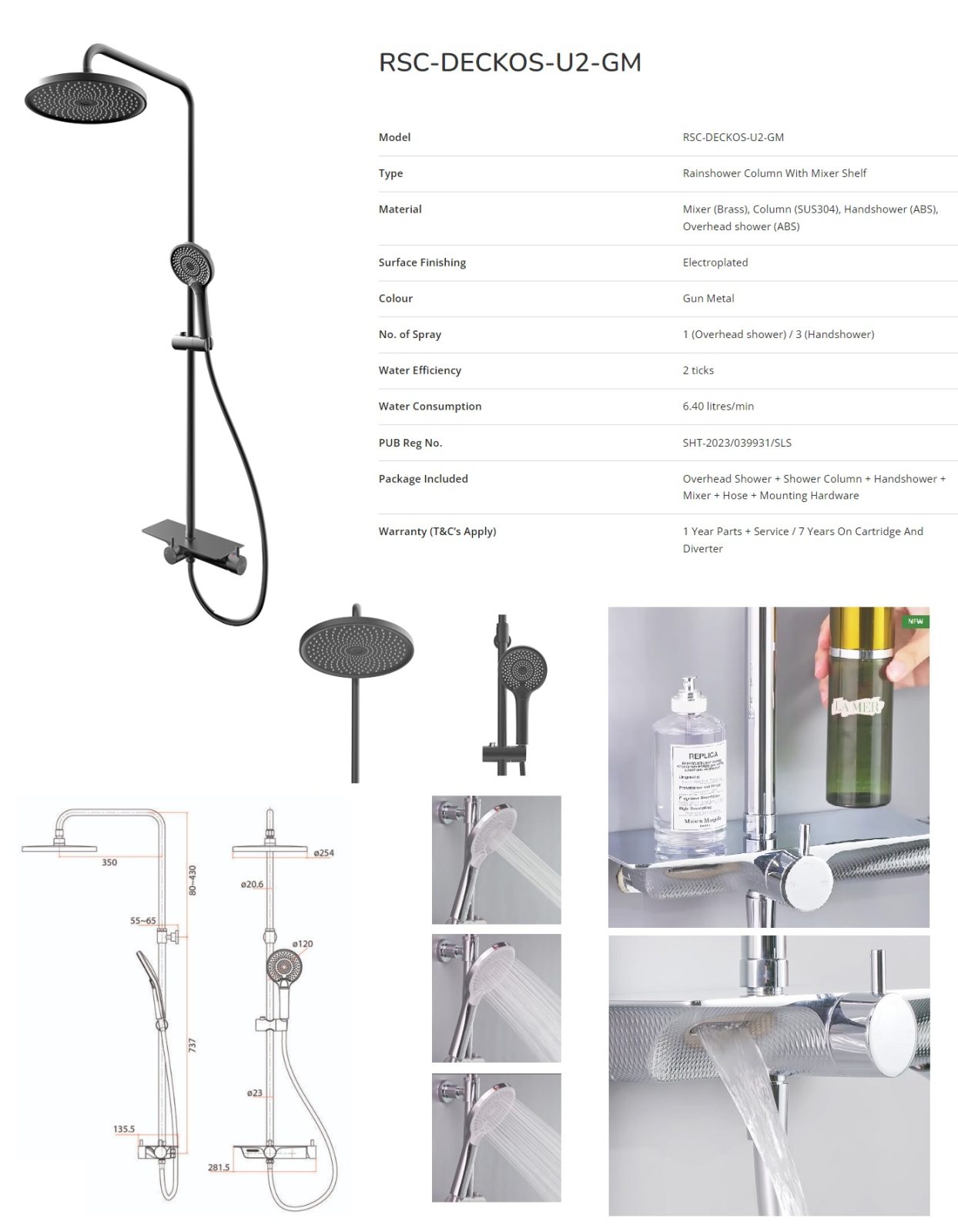 RUBINE Rain Shower Set RSC-DECKOS-U2-GM