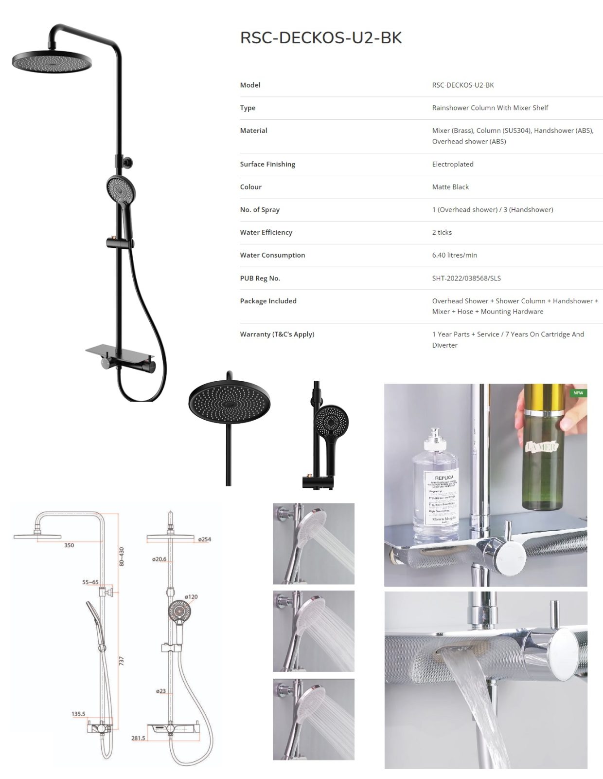 RUBINE Rain Shower Set RSC-DECKOS-U2-BK