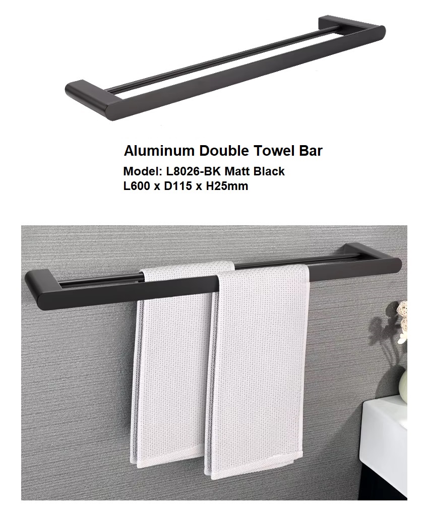 Double Towel Bar L8026-BK Matt Black