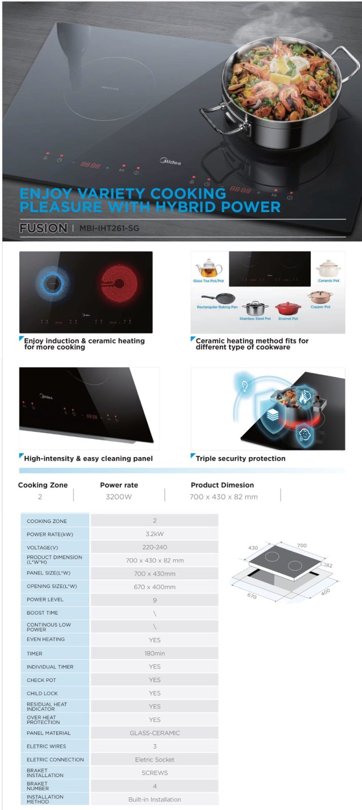 MIDEA Induction & Ceramic Hob MBI-IHT261-SG