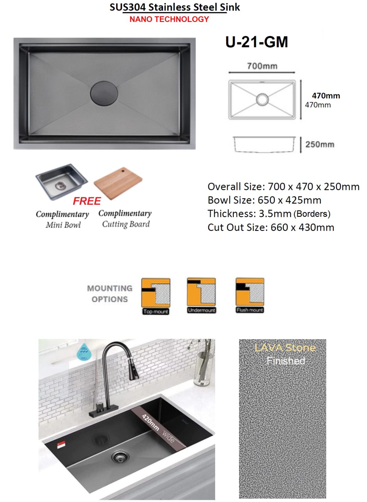 Nobel Under Mount Workstation Kitchen Sink U-21 GM