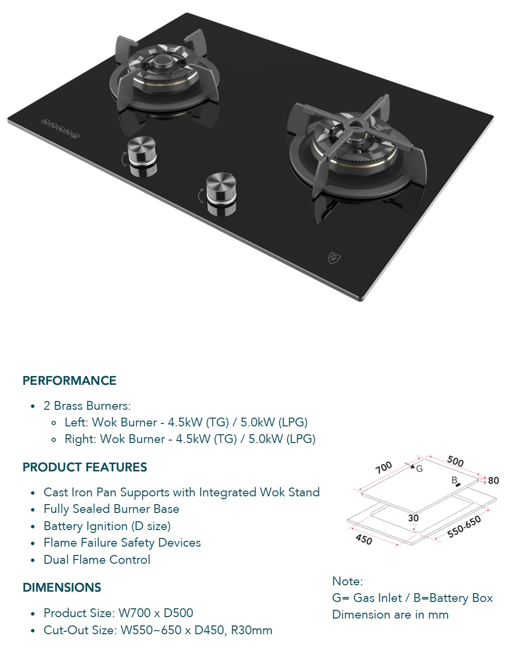 EF Glass Cooker Hob EFH 7520 WT VGB