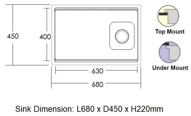 BATHAR 680mm Stainless Steel Kitchen Sink KS-6845LN SS view 5