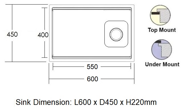 BATHAR 600mm Stainless Steel Kitchen Sink KS-6045LN GM view 5