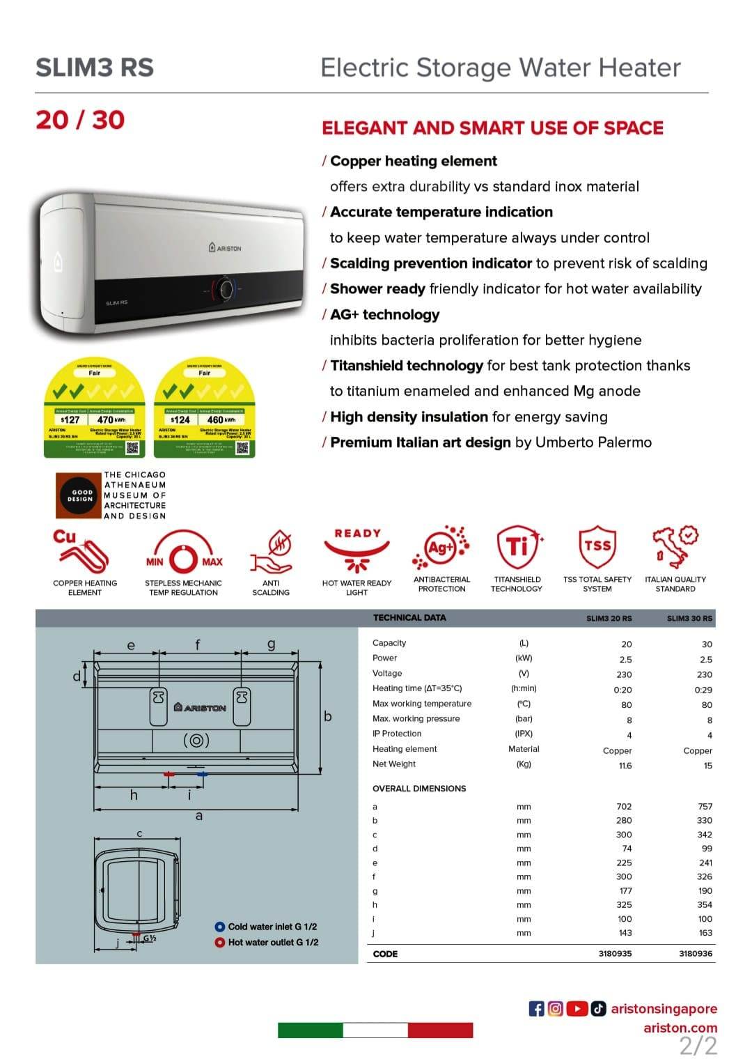 ARISTON SLIM3 20RS Storage Water Heater view 3