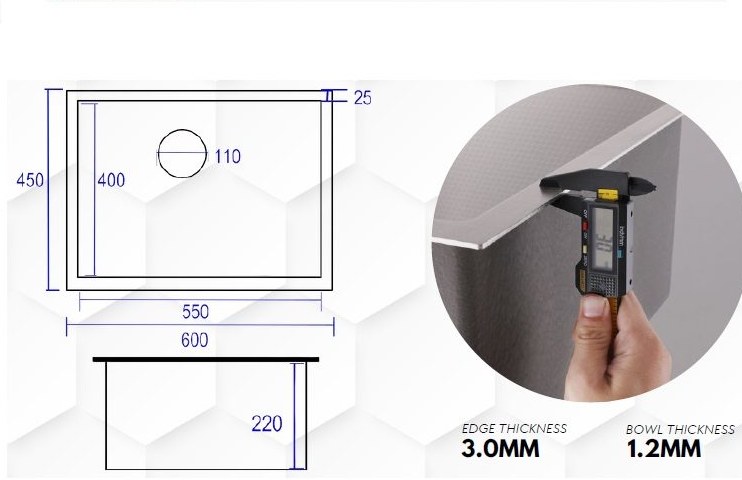 EACO 316 Stainless Steel Nano + Honey Comb Kitchen Sink - 316KS-60SS view 2