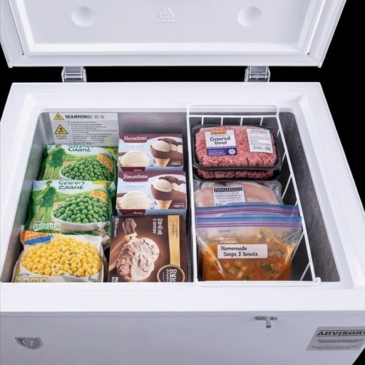 Inside a chest freezer