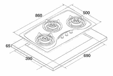 Tecno 2 Burner 86cm Stainless Steel Cooker Hob SR288SV view 2