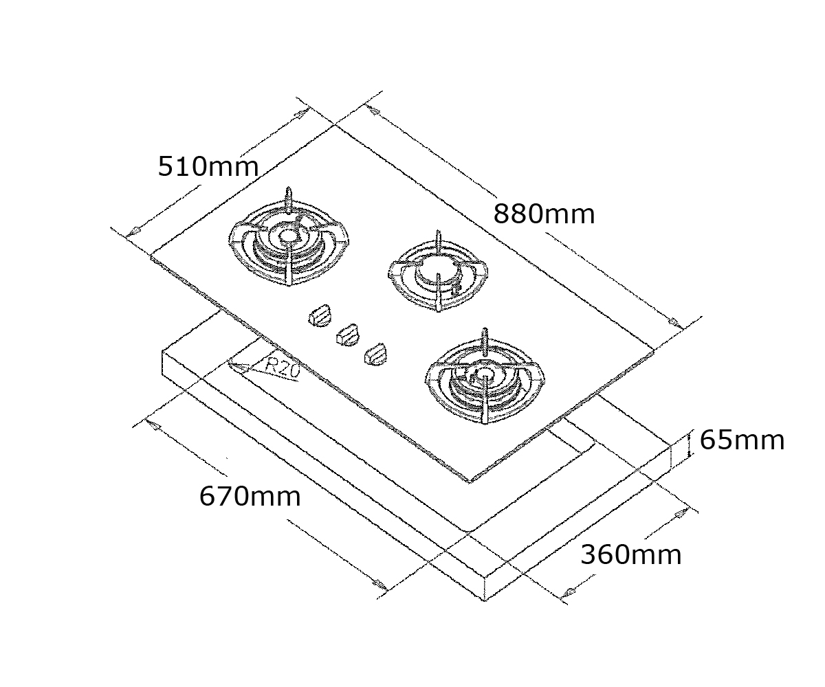 Tecno 2 Burner 88cm Glass Cooker Hob T2288TGSV Inferno Wok view 9