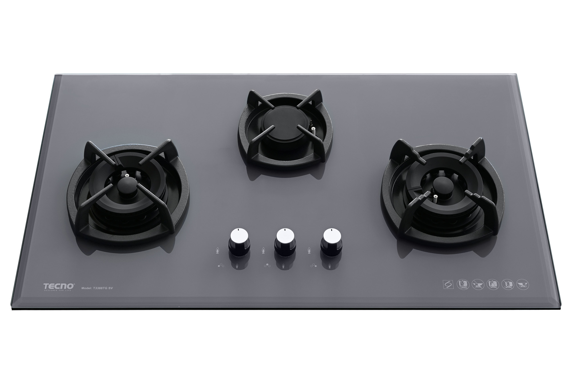 Tecno 3 Burner 88cm Glass Cooker Hob T3388TGSV Inferno Wok view 2
