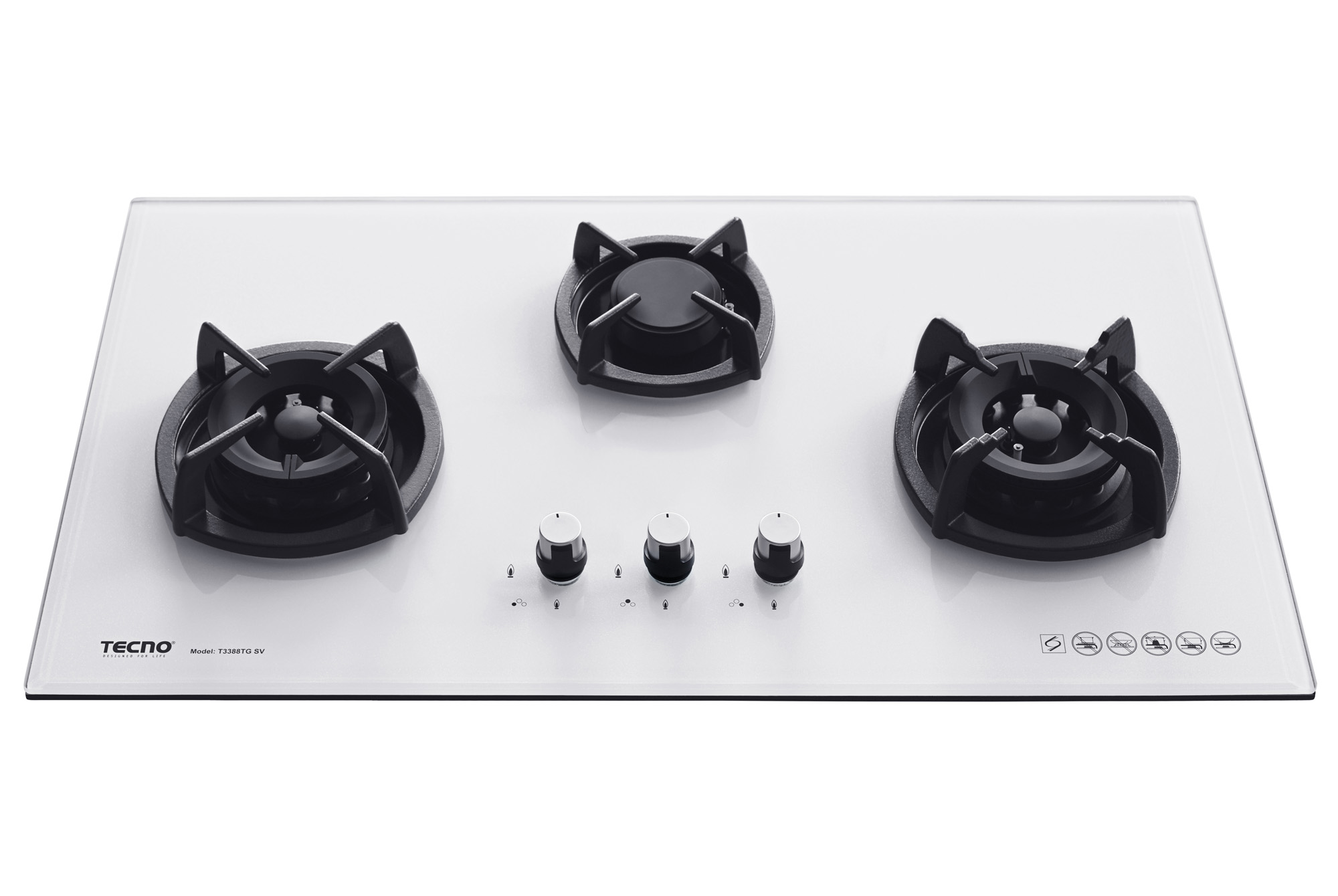 Tecno 3 Burner 88cm Glass Cooker Hob T3388TGSV Inferno Wok view 3