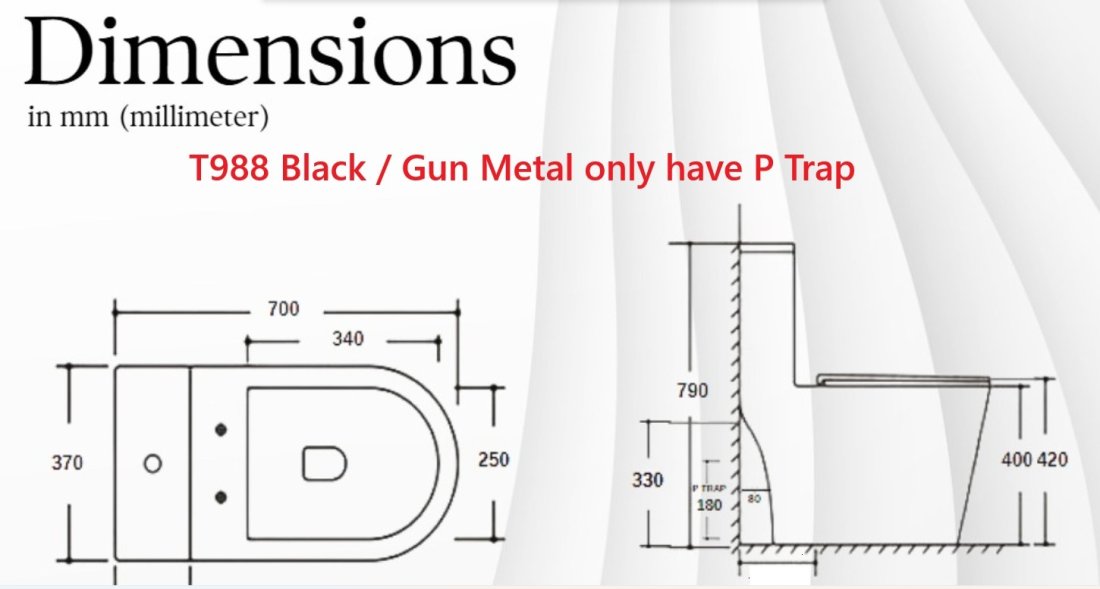 EACO One Piece Toilet Bowl T988S-GM Matt Gun Metal Color view 5