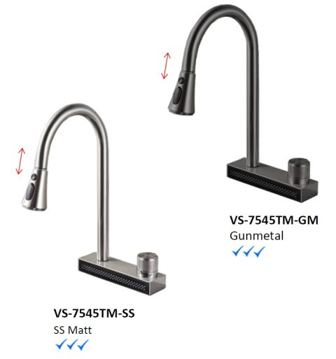 NOBEL Water Fall & Pull-Out Kitchen Sink Mixer Tap VS-7545TM-SS & GM