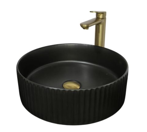 DUSCHE Counter Top Round Wash Basin Bundle With Tall Mixer Tap 1001123MB Bundle Black Gold Series